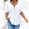 2026 Spring-Summer Solid Color Plus Size Women's Zipper Pocket Short Sleeve Loose T-Shirt