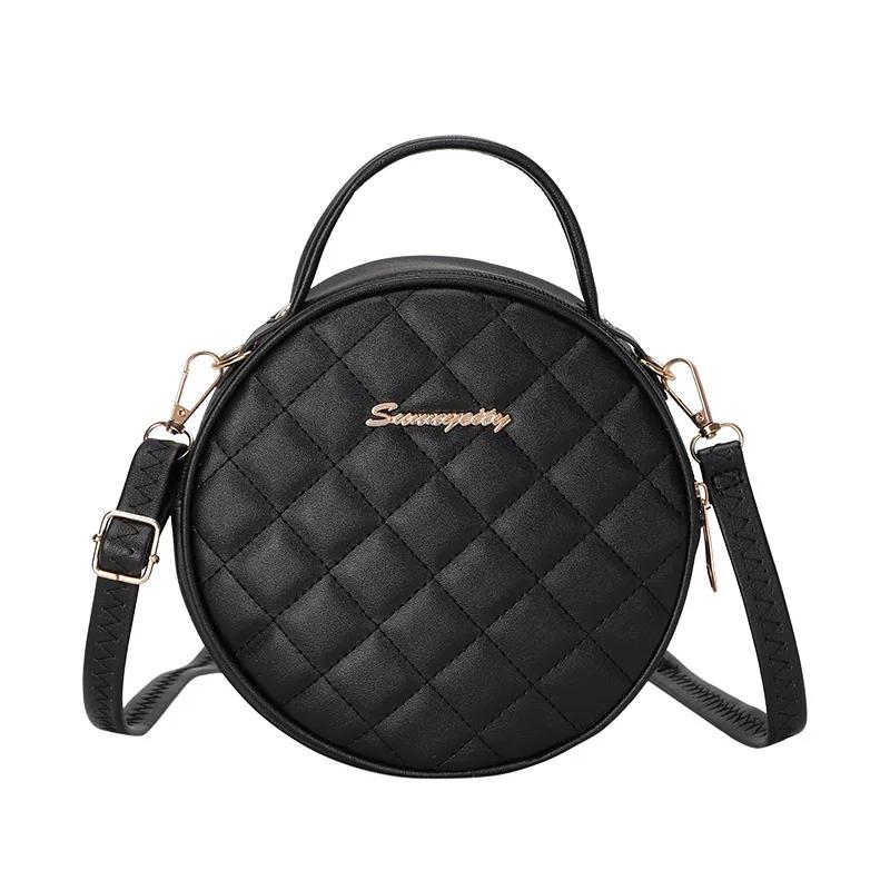 Fashion Lingge Crossbody Small Round Bag New Hand Bag Women's Korean Fashion Niche Single Shoulder Messenger Bag Tote Women