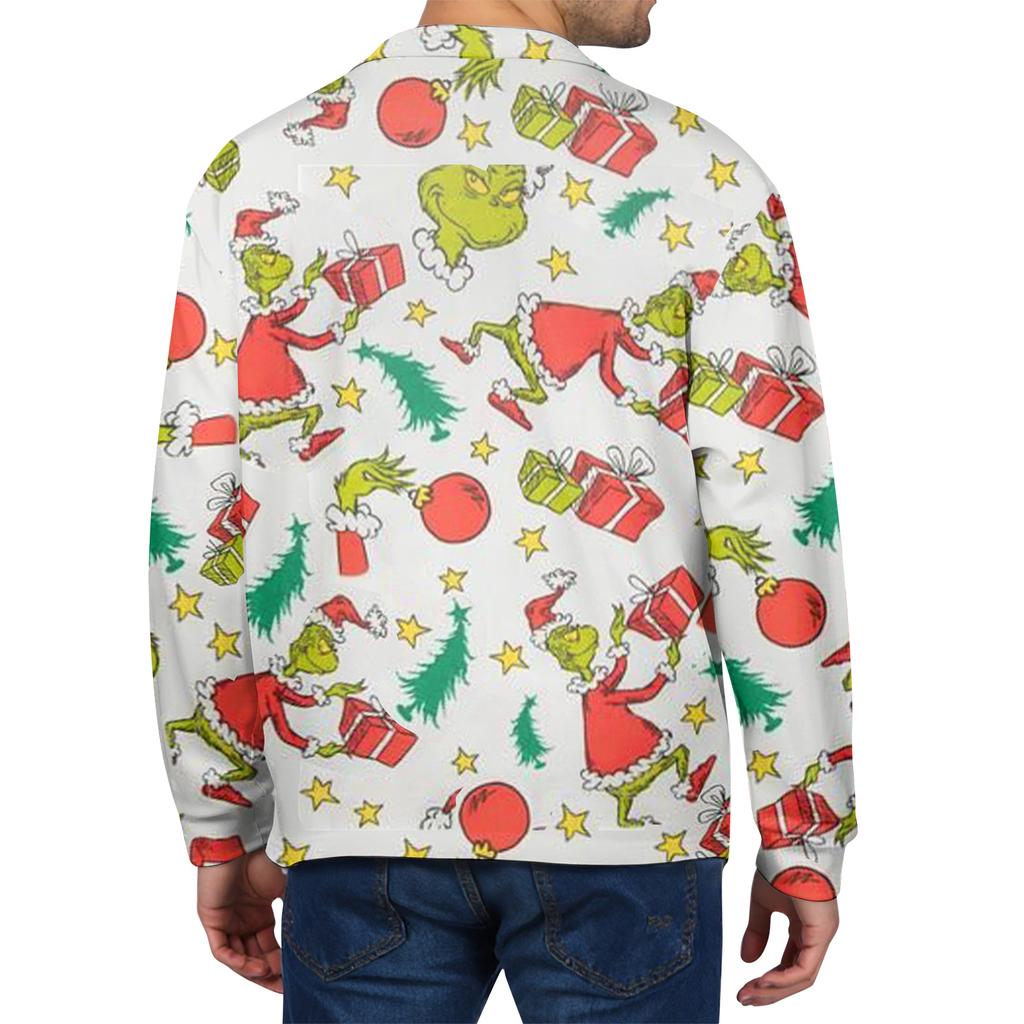 Men's Casual Christmas Print Button Long Sleeve Shirt