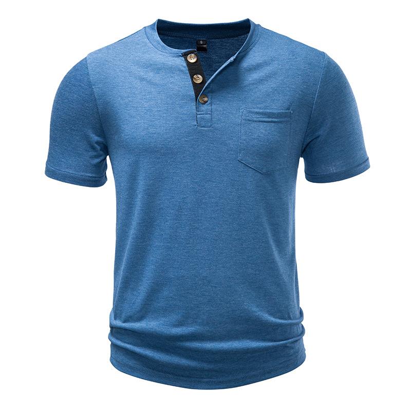 Men's Heathered Slub Cotton Henley T-Shirt - 3-Button Contrast Placket Chest Pocket Crew Neck Casual Slim Fit Daily Tops In Multiple Solid Colors