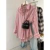 Pink Vertical Striped Shirt Women's Spring and Autumn New Design Sense Niche Small Man Stacked Wearing Lazy Shirt Jacket