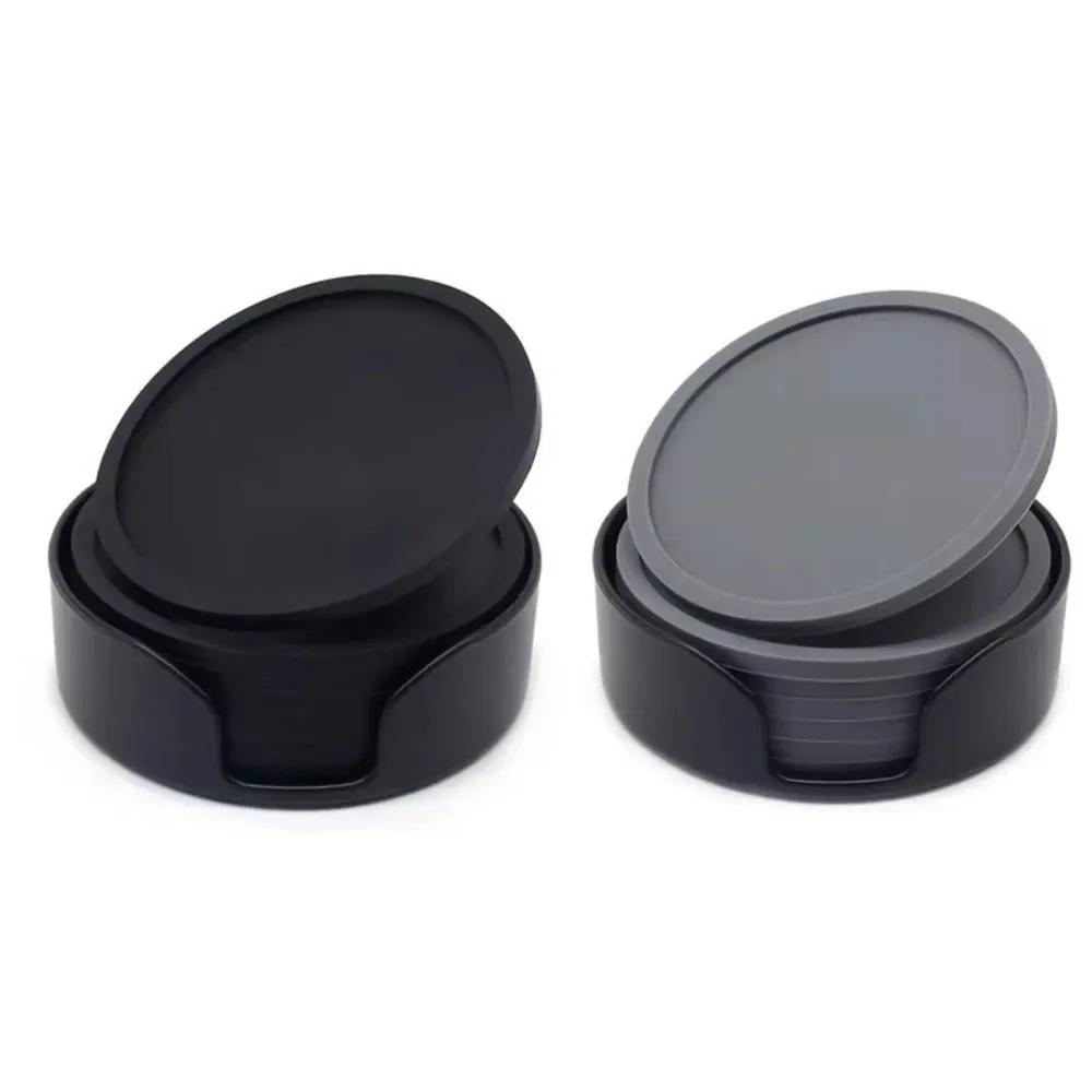 6Pcs High Quality 10cm Diameter Silicone Coasters with Holder Heat Resistant Drink Coasters Waterproof Round Shape Cup Coasters