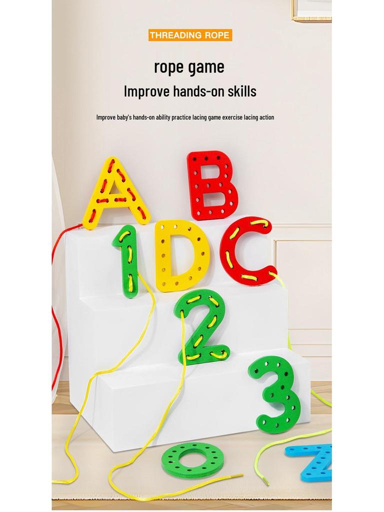 Grenzüberschreitende Holz-Zahlen- & Buchstaben-Perlenblöcke: Baby Erleuchtung & Früherziehung Einfädel-Puzzle-Spielzeug
