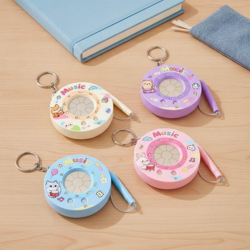 Mini Electronic Drum Keychain Portable Recordable Musical Toy Cute Cartoon Pendant Kids Backpack Bag Decor Stress-Relief Gift