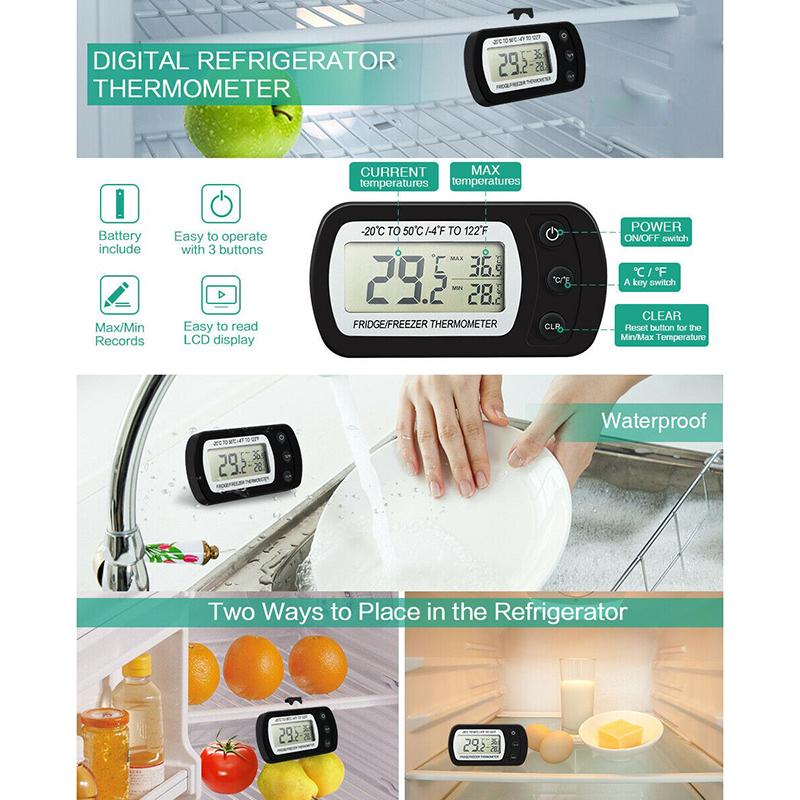 Fridge Thermometer with Hook Anti-Humidity Refrigerator Freezer Electric LCD Display Digital Thermometer Temperature Monitor
