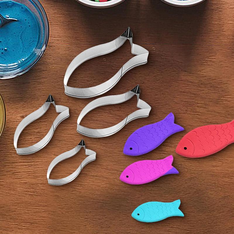 4 PCS Fish Cookie Cutter Stainless steel fish shaped cookie cutter  Aquatic Animal Fish Molds Cake Pastry Fondant Decorate Tools