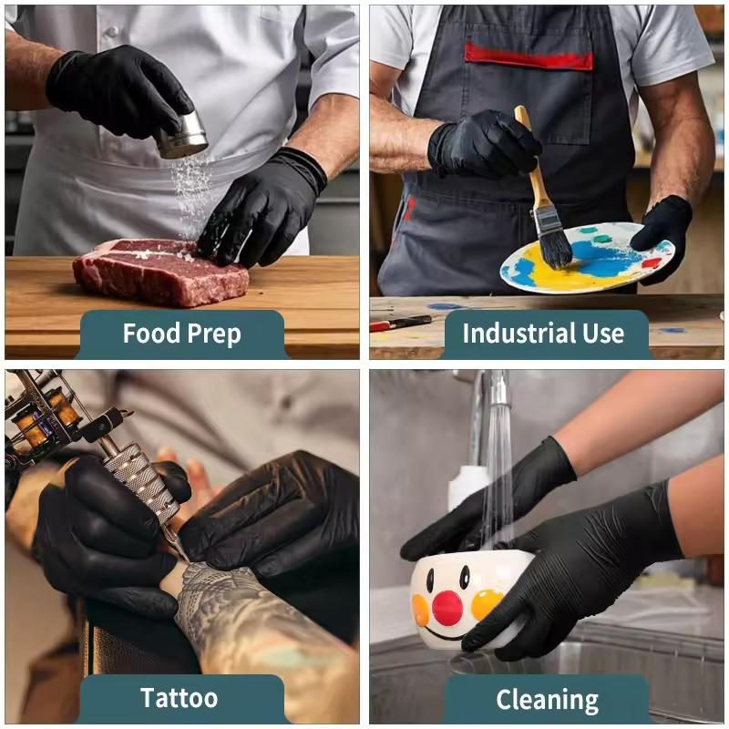 100PCS Black Nitrile Gloves Disposable Powder Free Kitchen Gloves for Household Cleaning Cooking Work Beauty Salon Tattoo Gloves