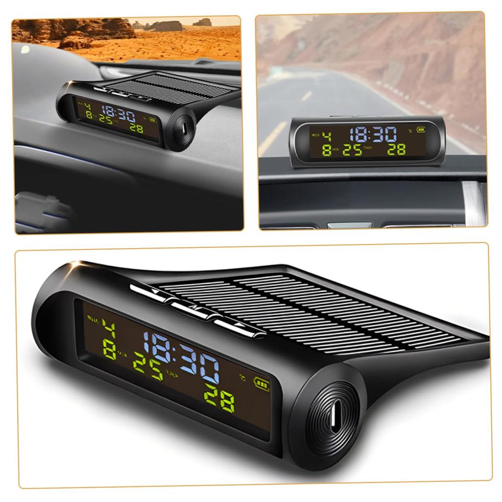 Solar Powered Car Clock Thermometer Digital Dashboard Clock with Temperature Display Date for Vehicles Essential Car Accessory for Accurate Readings