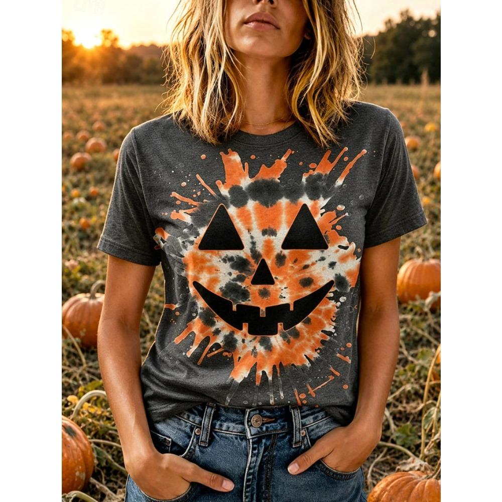 Fashion Women Retro Creative Pumpkin Head Print T Shirt Funny Casual O-neck Short Sleeves T-shirt Summer Female Tee Shirt Halloween Limited Edition