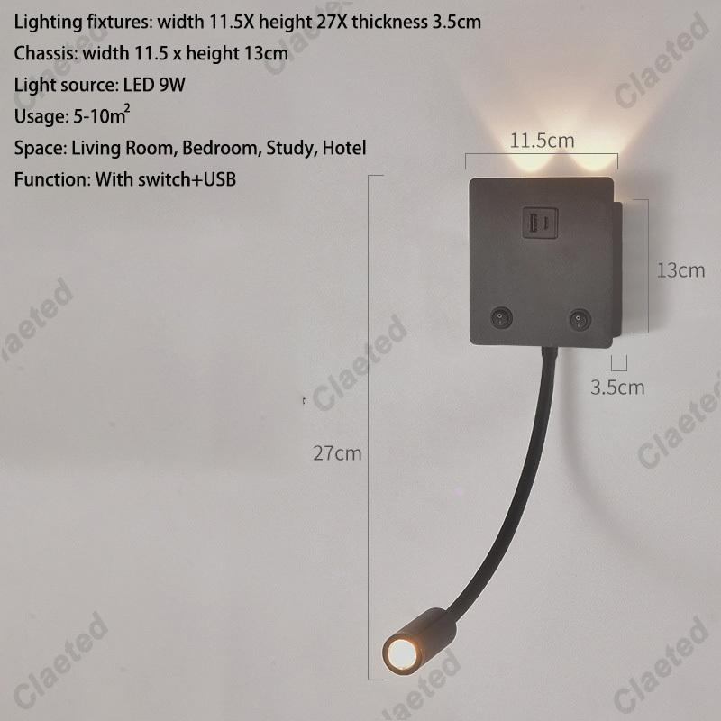 

Светодиодный светильник с USB-портом, универсальная розетка, вращающийся настенный светильник, прикроватный светильник для чтения, настенный светильник для украшения ресторана отеля 9W&white light