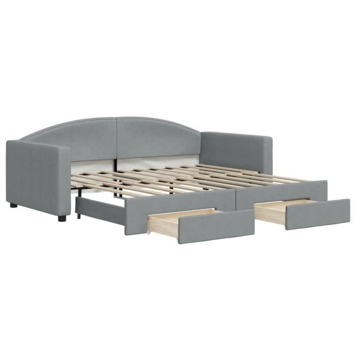 VidaXL Lit de jour avec gigogne et tiroirs gris clair 90x190 cm tissu 3197234
