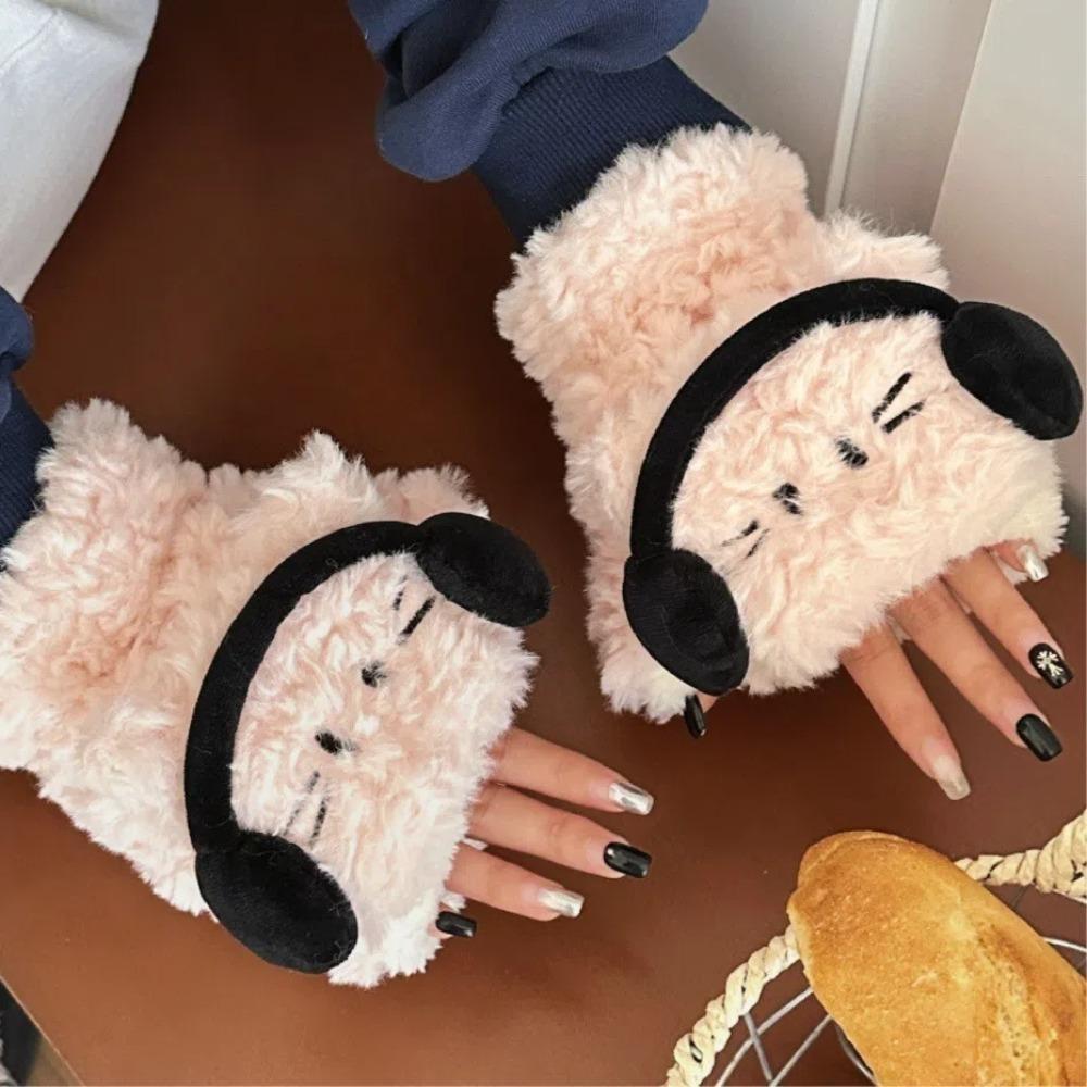 

Windproof Half Finger Gloves Cat Cartoon Mittens Fashion Fingerless Gloves Riding Gloves-Pink