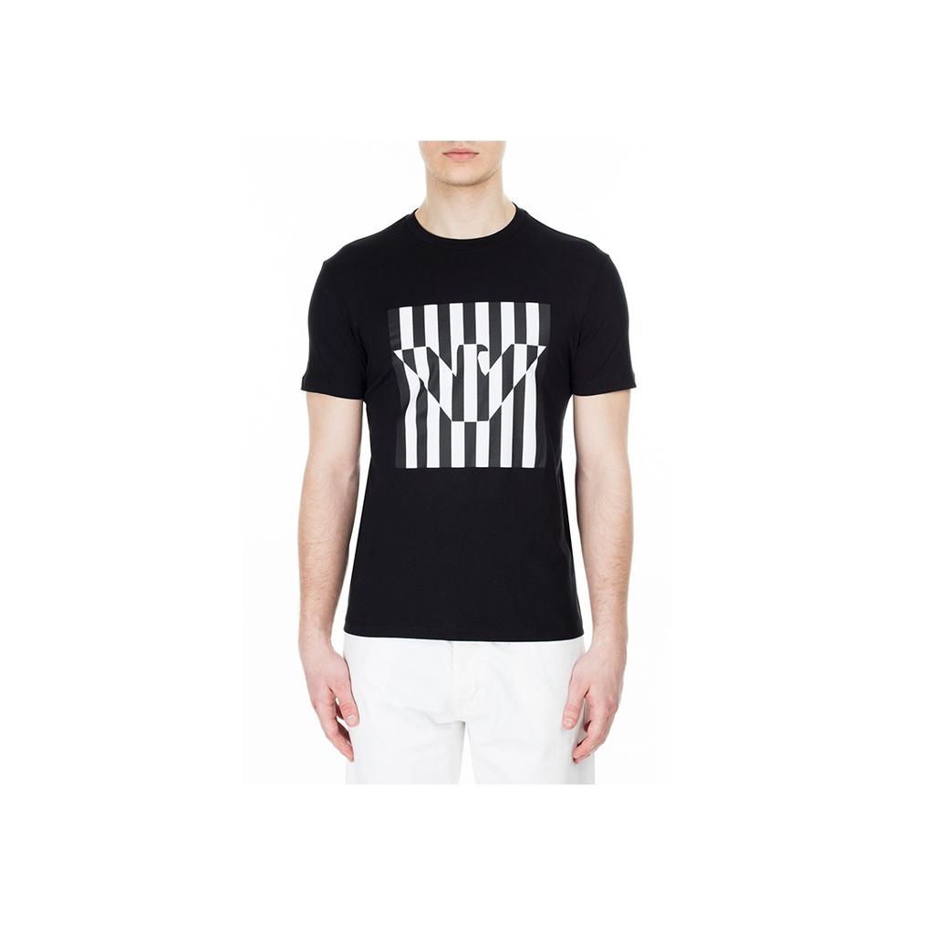 Emporio Armani Striped Eagle Logo Short Sleeve T-Shirt Men Tops Black 3H1TB7-1J30Z-0999