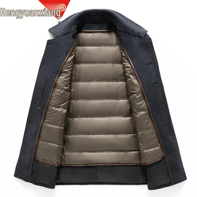 Hengyuanxiang Men's Detachable Down Liner Wool Suit Set - 2025 Fall/Winter Casual Thickened Jacket for Middle-Aged Men