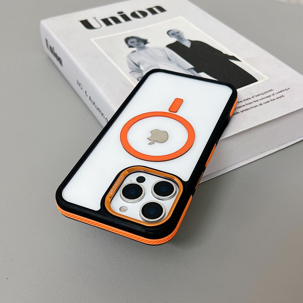 

Высококлассный роскошный чехол MagSafe с магнитной адсорбцией и беспроводной зарядкой, цветной прозрачный чехол для iPhone 16 15 14 13 12 11 ProMax Plus For iPhone 16 Pro оранжевый