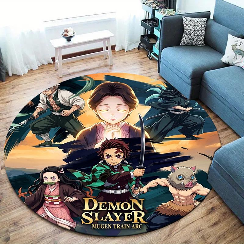 Demon Slayer Round Area Rug Carpet Rug For Living Room Bedroom Sofa Playroom Decor Nonslip Floor Mat