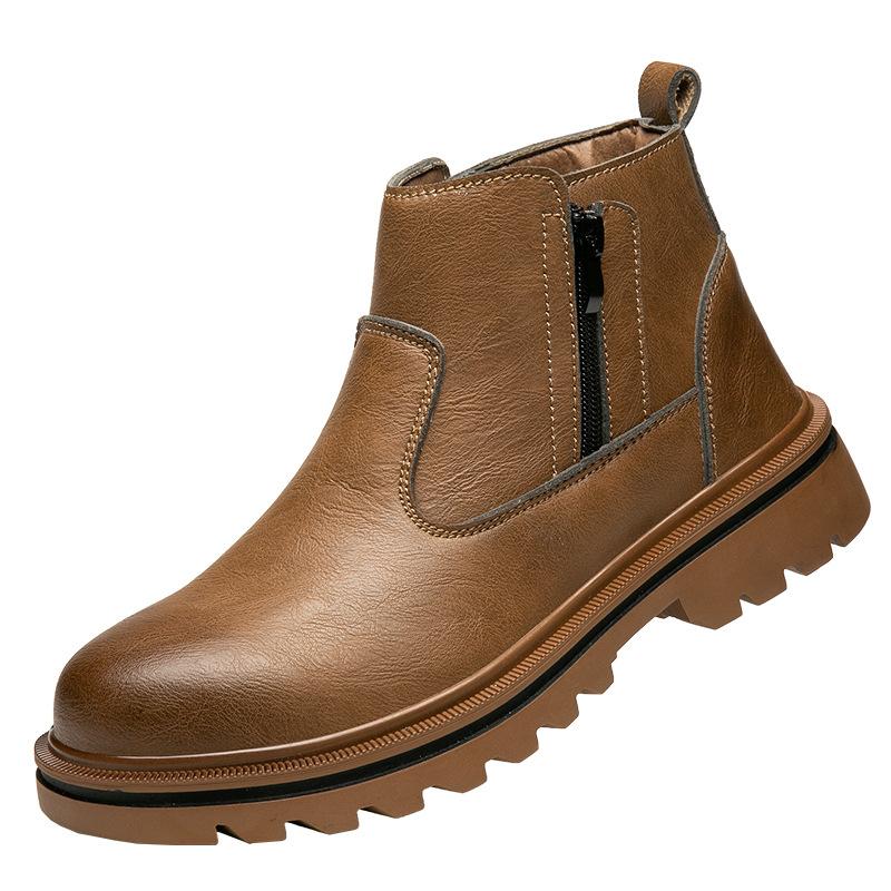 steel toe cap boots waterproof leather work shoes with side zipper anti-slip sneakers men anti smash anti puncture safety shoes