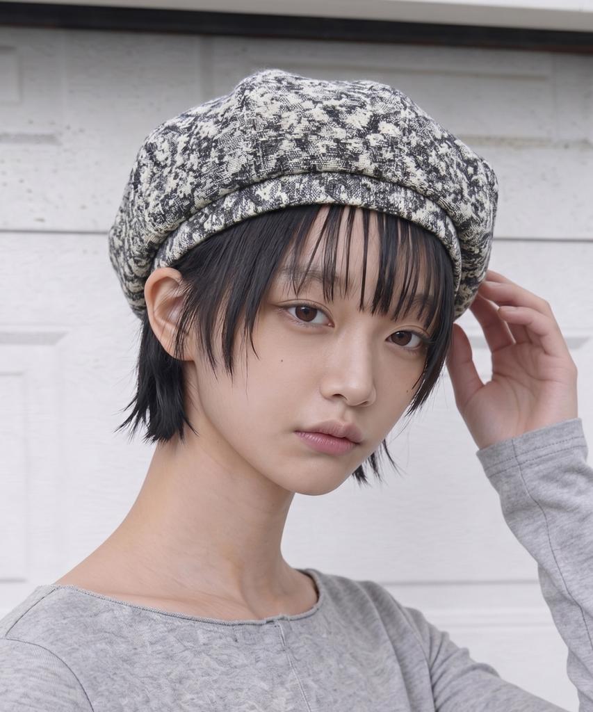 Eondeokeonteulolseutyudio Smog Jacquard Pattern Vintage Mood Beret Bread Beret / Smog Jacquard / Gray