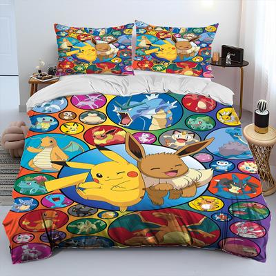3D Cartoon Pikachu Pokemon Monster Comforter Bedding SetDuvet Cover Bed Set Quilt Cover PillowcaseQueen Bedding Set Adult Kids