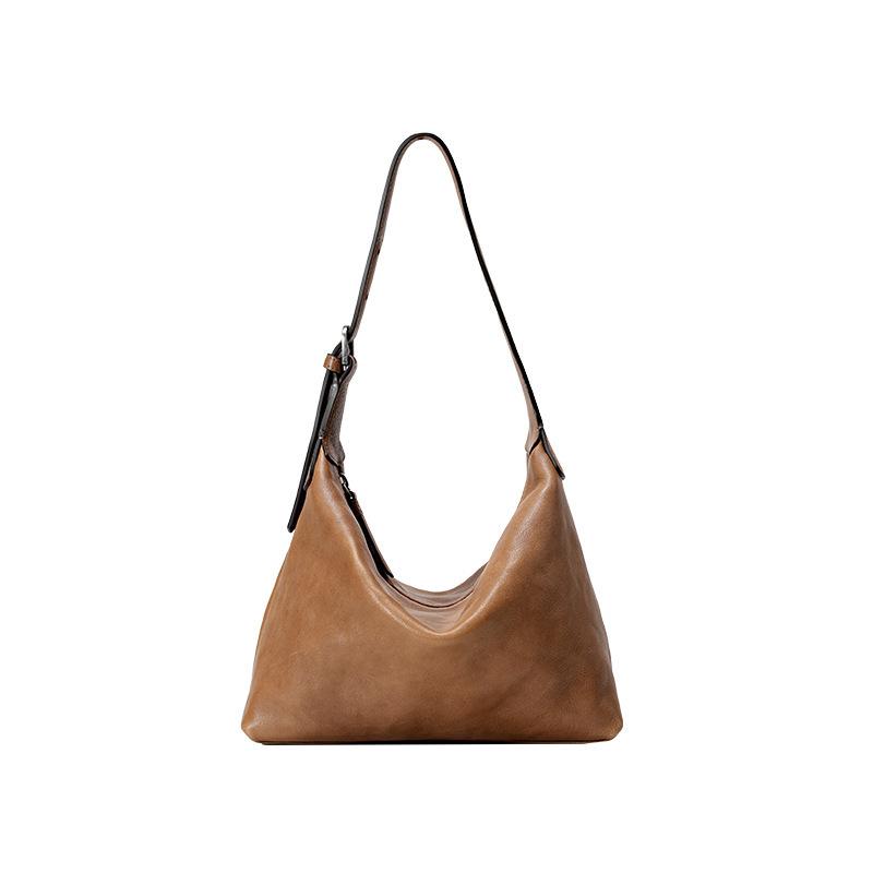 Top-layer cowhide commuter bag, casual and versatile single-shoulder genuine leather dumpling bag for women