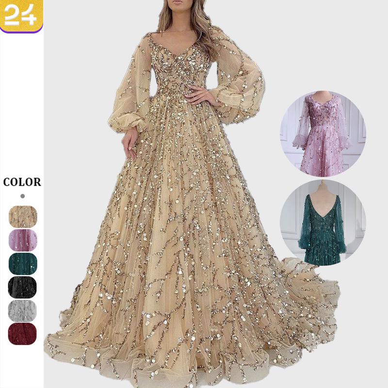 2025 Luxurious Gold Beaded Evening Gown - Sexy Socialite Queen