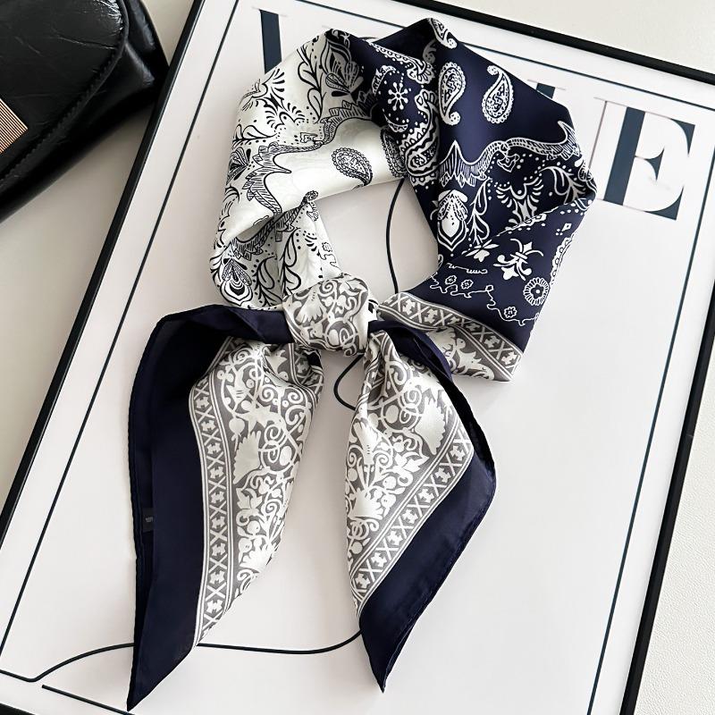 70x70cm Fashion Headbands Hijab Scarf For Women Paisley Print Neckerchief Silk Satin Bandana Head Tie Scarves Female Hairband