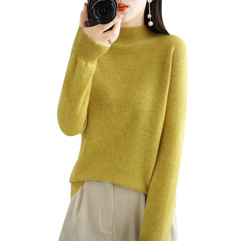 Rollkragenpullover aus Wolle für Damen Herbst und Winter Schlicht und vielseitig Lockerer Pullover Unterziehshirt