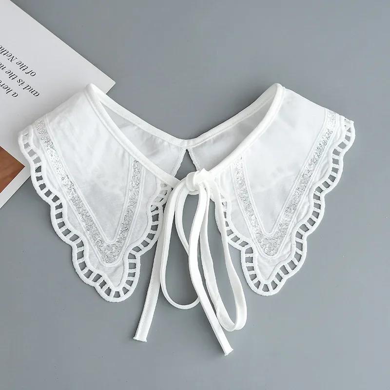 Women White Embroidery Fake Collar Shawl Wraps Girls Summer Dress Shirt Hollow Out Floral Necklace Scarf False Collar