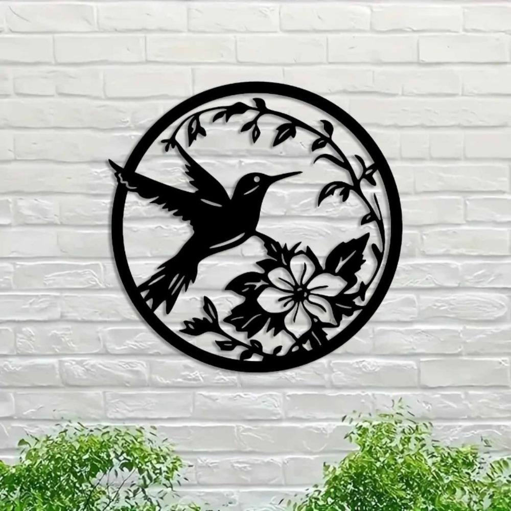 1pc 40cm 15.75inch Abstract Hummingbird Flowers Wrought Iron Wall Sculpture, Rustic Bohemian Hanging Decor for Living Room Bedroom