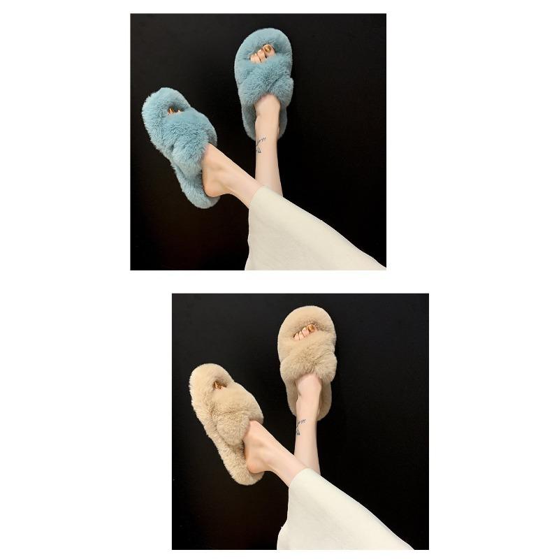 Women's Internet Celebrity Thick-soled Fur Slippers Women's Outerwear 2024 Autumn and Winter Cross Fur Slippers