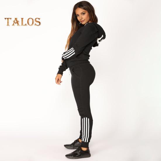 2 Pcs/Set Women Hoodie Pants Suit Hooded Long Sleeves Solid Color Zip-up Coat Elastic High Waist Ankle-banded Trousers Sport Fall Winter Tracksuit
