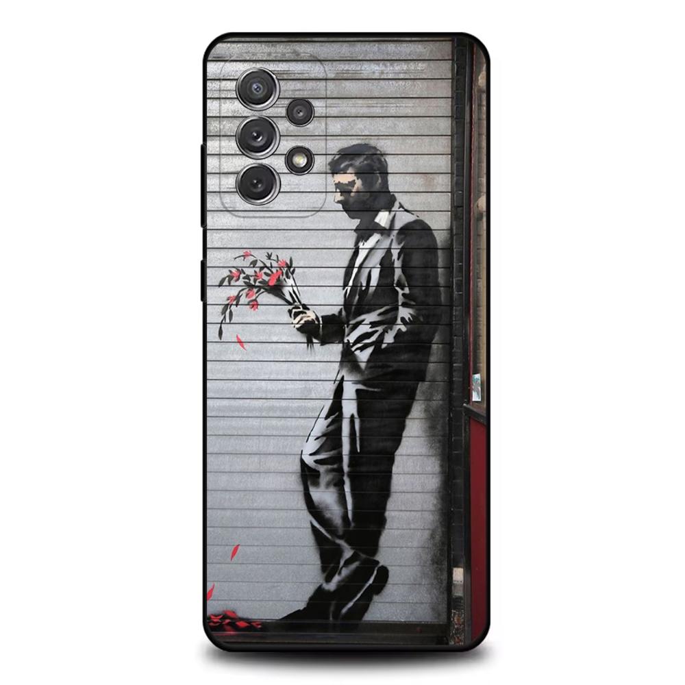 Street Art Banksy Graffiti Phone Case For Samsung S25,S24,S21,S22,S23,S30,Ultra,S20,Plus,Fe,Lite,Note,10,9,5G Black Cover