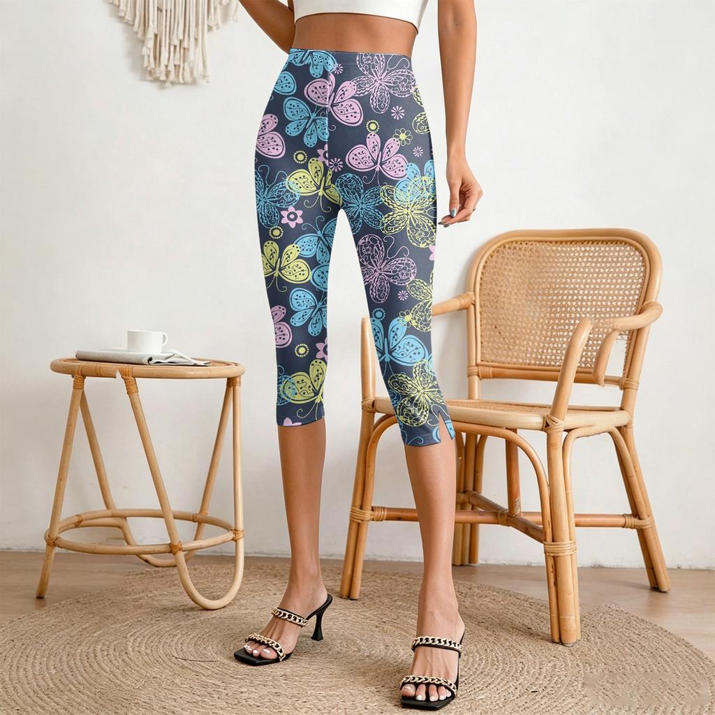 Women's Casual Pants with Elastic Waist, Slim Fit Split Hem
