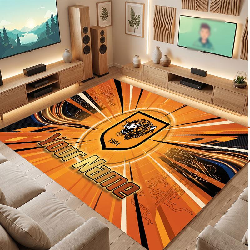 Hull FC Personalized Crystal Velvet Carpet, Customized Name Text Soft Anti‑Slip Rug for Living Room Bedroom