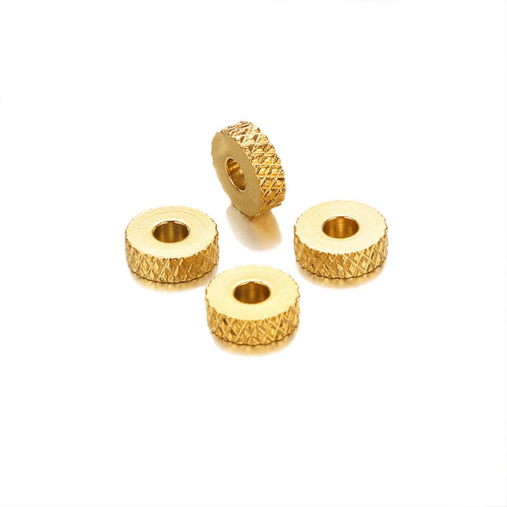 10/20PCs 6mm Stainless Steel Beads Goldenflat Round Plaid Pattern Spacer Beads For Jewelry Making Diy Bracelet Necklace Findings