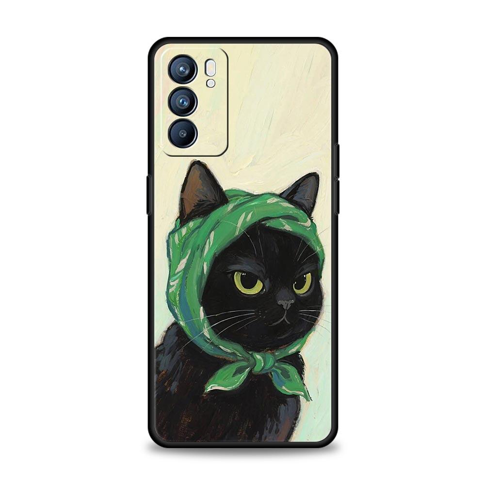 Lovely Cat Playing Fun Phone Case For Oppo A54 A53 A52 A15 A95 A16 A78 A79 A80 A98 4G Find X5 X6 Reno10 12 13 F Pro 5G Cover