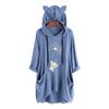 Women Casual Hooded Long Sleeves Elepha  Print Pocket Shirt Irregular Top Blouse