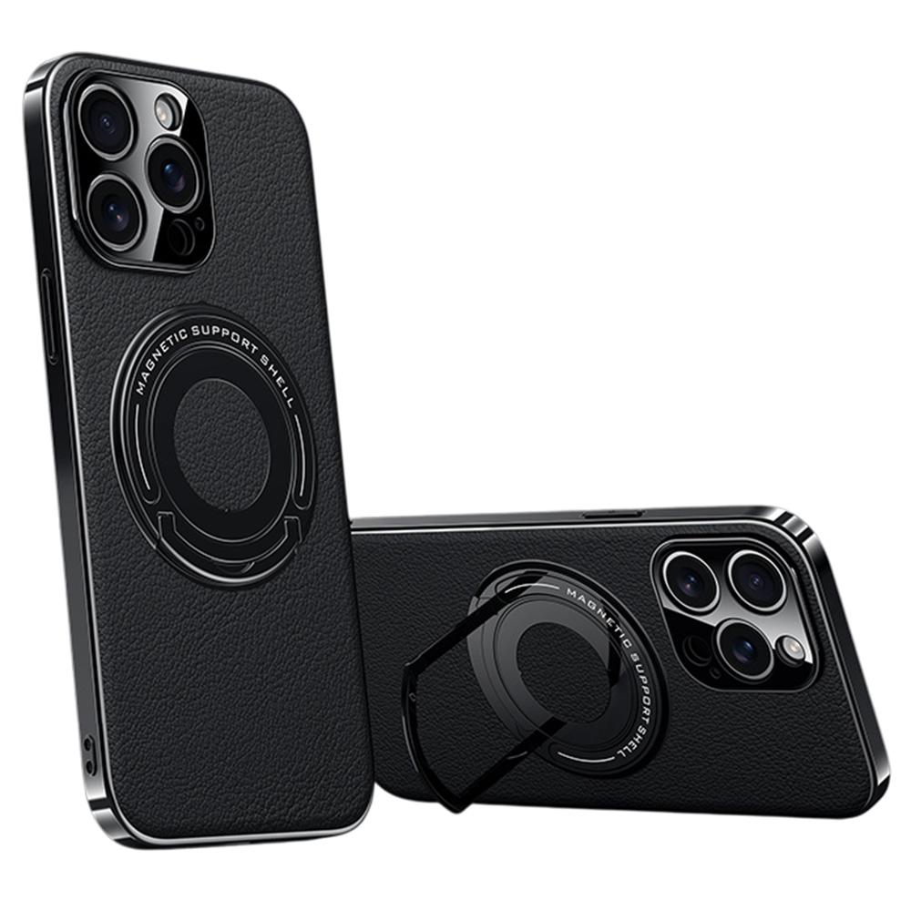 For iPhone 14 Pro Case Compatible with MagSafe Leather TPU Back Cover with Hidden Kickstand