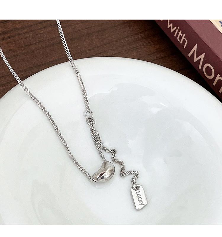 S925 Sterling Silver Korean Minimalist Lucky Tag Bean Necklace Choker