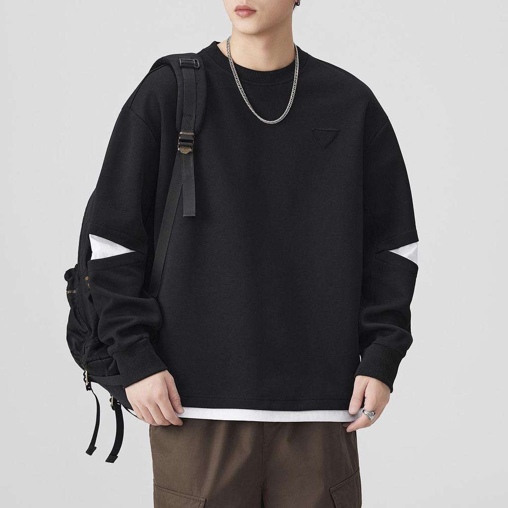 Autumn/Winter American Trend Brand Heavyweight Men's Patchwork Round Neck Long Sleeve Sports Hoodie