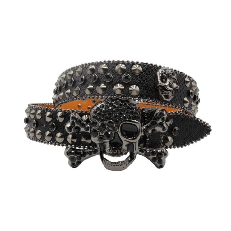 Popular Skull Buckle Belt for Adult Rhinestones Rivet Belt All Matching Blingbling Western Belt for Daily and Club