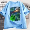 Funny Alien Cat T-Shirt Men Women Humor Brainrot T Shirt Silly Cats Joke T Shirts Cotton Short Sleeve Harajuku Tees Streetwear