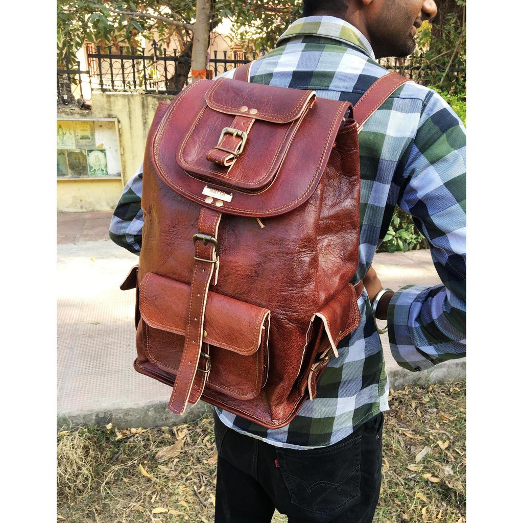 El yapımı Deri Sırt Çantası Dizüstü Sırt Çantası Erkek Kadın Vintage Kahverengi Seyahat Çantası