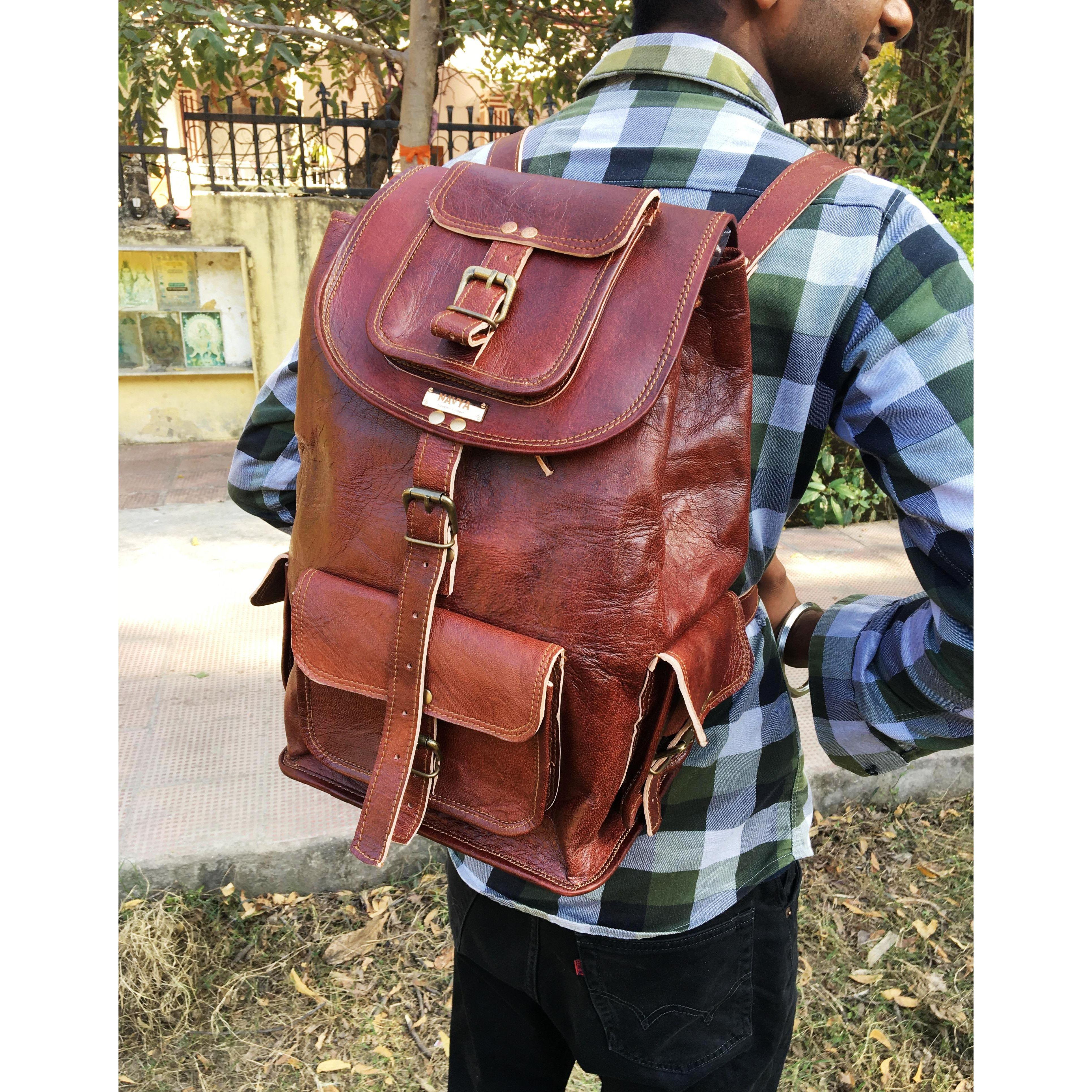 

Кожаный рюкзак ручной работы для ноутбука, рюкзак для мужчин и женщин, винтажная коричневая дорожная сумка 16 in коричневый