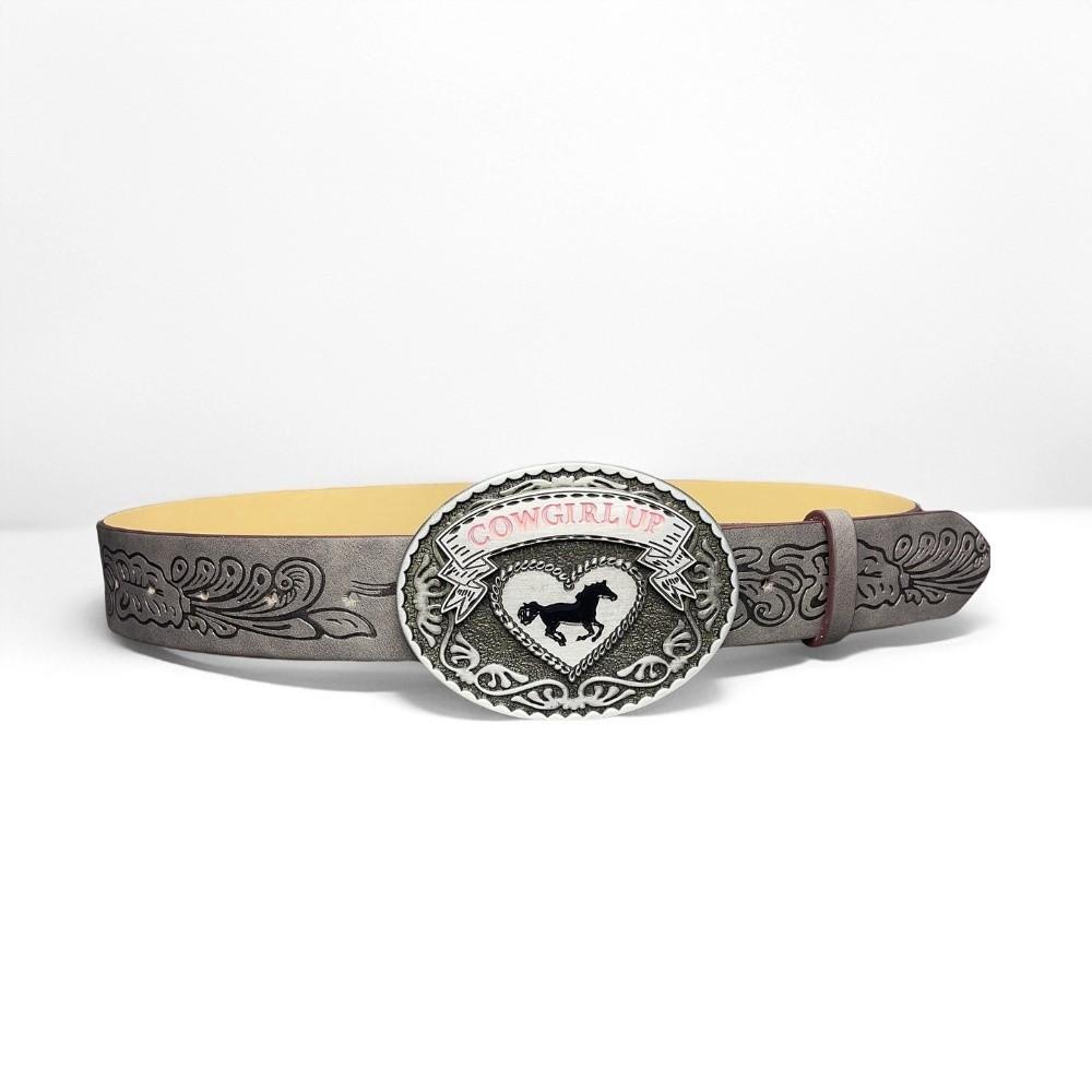Luxury Design Western Cowgirl Belt Trendy Brand PU Waist Belt for Women Spice Girls 110cm серый