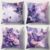 Purple Butterflies And Pink Roses Printed Cushion Covers Polyester Pillowcase, Sofa Decorative Cushion Cov Headboard Pillow