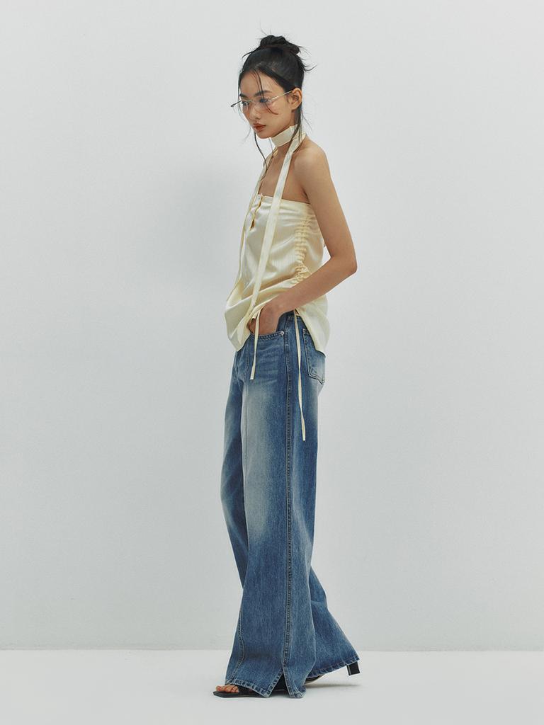 Minderly Shirring Satin Skirt - Lemon