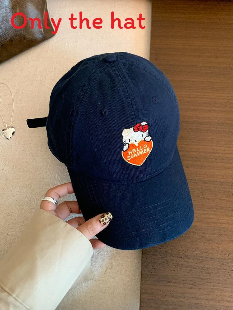 Kiity Cat Embroidered Cap With Wide Brim For Sunshade Summer Outdoor