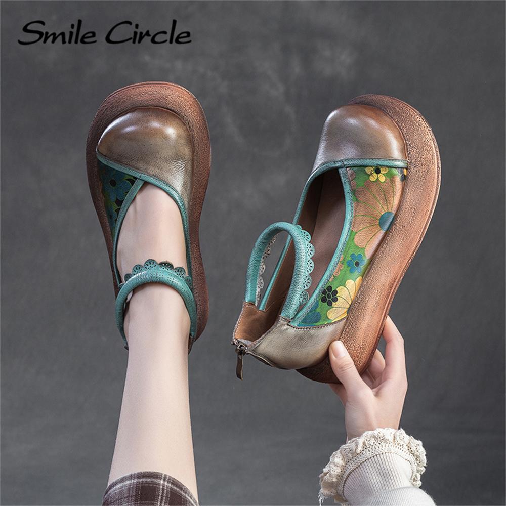 Genuine Leather Women Sandals Round Toe Increased Height Casual Shoes Fashion Comfortable Thick Bottom Shoes