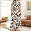 Women Plus Size Round Neck Keyhole Cutout Short Sleeve Leaves Printed Maxi Dress